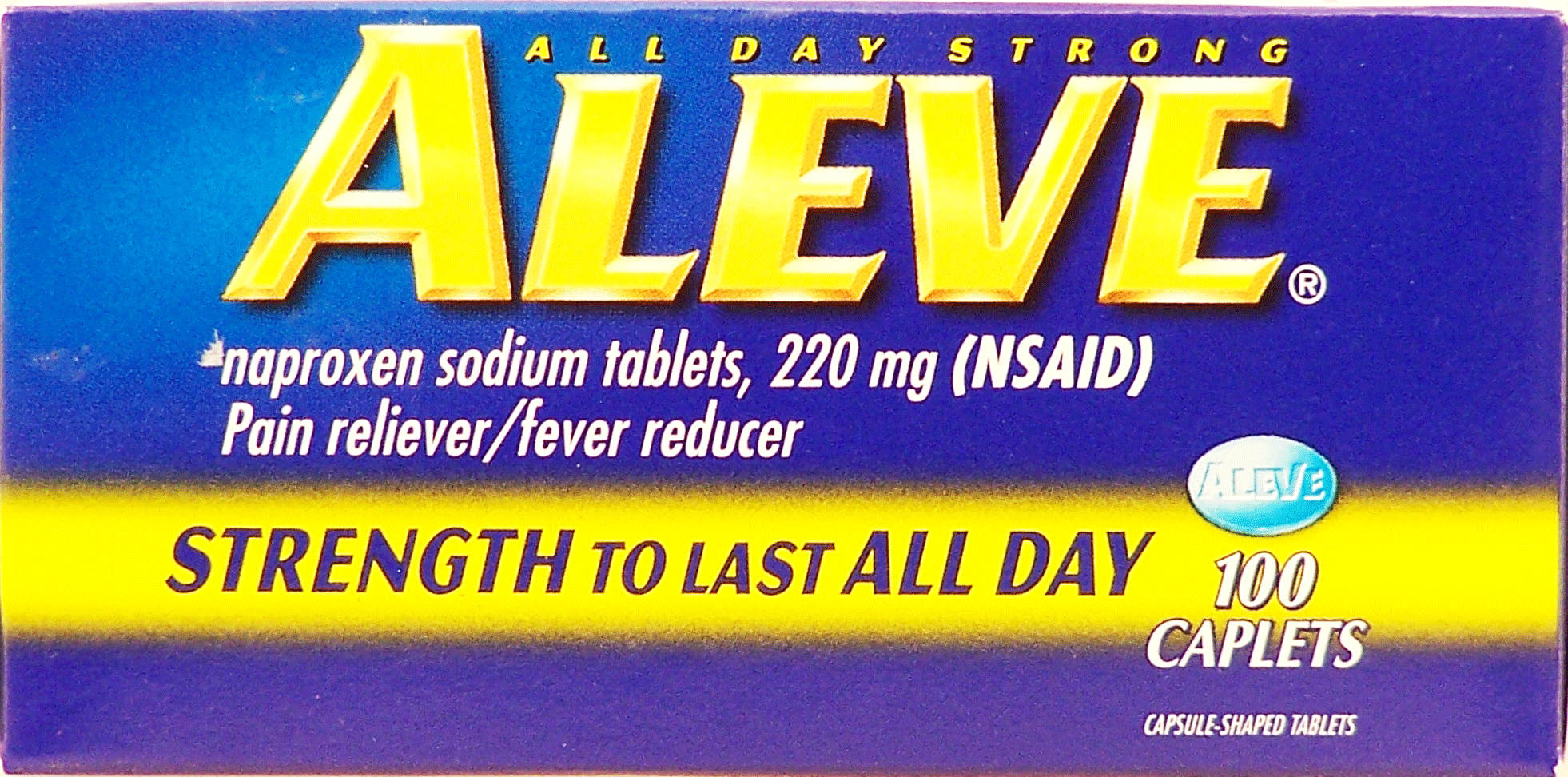 Aleve&nbsp;All Day Strong&nbsp;naproxen sodium caplets, 220mg pain reliever/fever reducer Full-Size Picture